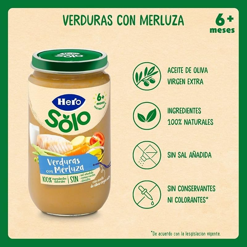 Hero baby caixa mista frascos de carne e peixe, legumes com pescada, bechamel com linguado e ensopado com carne e presunto, sem azeite de palma, 100% natural, a partir dos 6 meses, embalagem de 18x235 gr