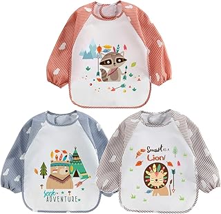 QinGuang 3er Pack Wasserdicht Ärmellätzchen Babylätzchen Kinderlätzchen Kinder Schürze