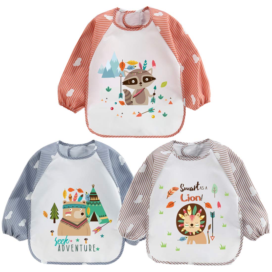 QinGuang 3er Pack Wasserdicht Ärmellätzchen Babylätzchen Kinderlätzchen Kinder Schürze