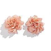 Flower Earrings for Women,Exaggerated Satin Large Flower Long Tassel Drop Earrings Fluffy Fabric Flower Earrings Bohemian Floral Statement Earrings Fashion Romantic Party Wedding Earrings Jewelry(Pink1)