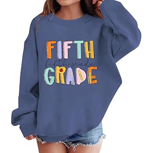 Moonker FIFTH GRADE Kids School Sweatshirt Uniform Girls Cute Soft Pullover | Print Long Sleeve Fall Winter Tops, Comfort Bre