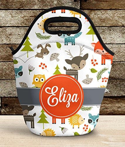 Kids Reusable Lunch Bag Woodland Animals Personalized with Name