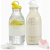 32 oz Reusable Glass Milk Bottles with Leak Proof Lid and Pour Dispenser, 1 Liter Juice Bottles with Scale, Glass Pitchers wi