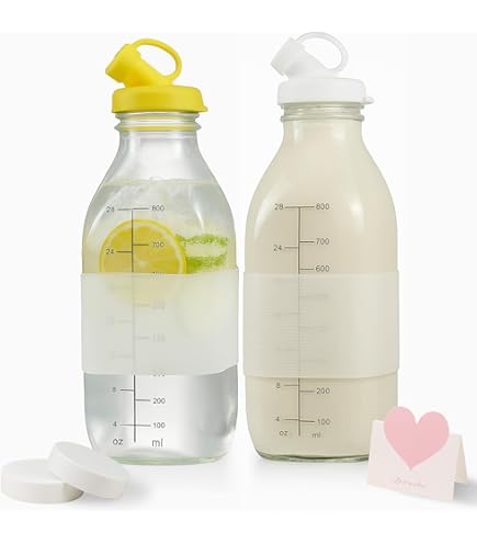 Amazon.com: JoyJolt Botellas de leche de vidrio con tapas y