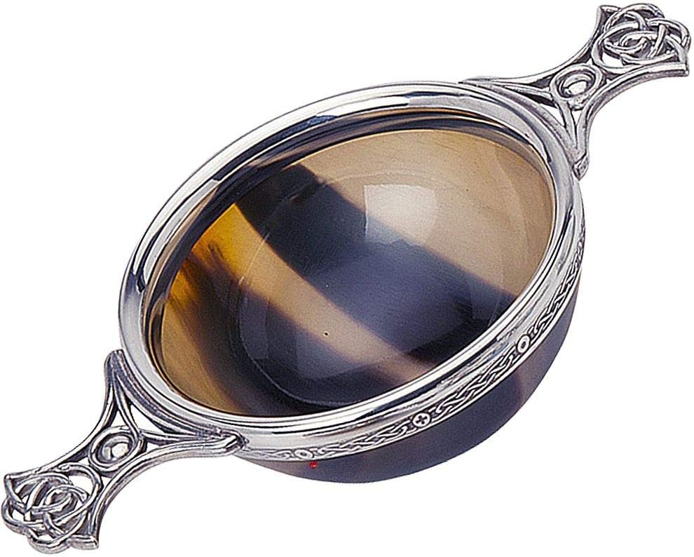 I LUV LTD Scottish Quaich Natural Horn Celtic Handles Wiring 4" Polished Cup of Friendship
