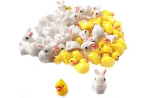 Honkoolly 50 Pcs Mini Bunnies Ducks Animals Figurines Garden Decoration Moss Landscape DIY Crafts Ornament Accessories for Home Decor Dollhouse Miniature,2 Style
