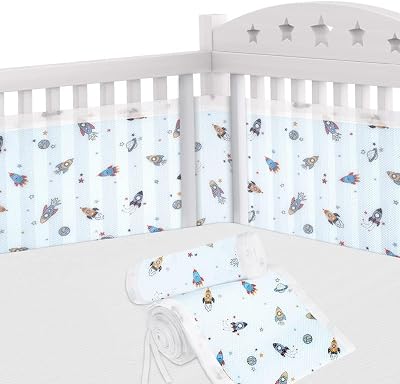 Aolso Cot Bumper 2Pcs Breathable Mesh Crib Rail Cover 340x30cm 160x30cm Rocket