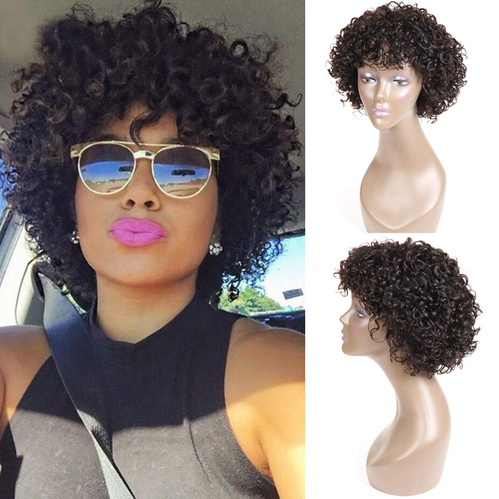 Amazon Com Short Curly Human Hair Wigs For Black Women Udu