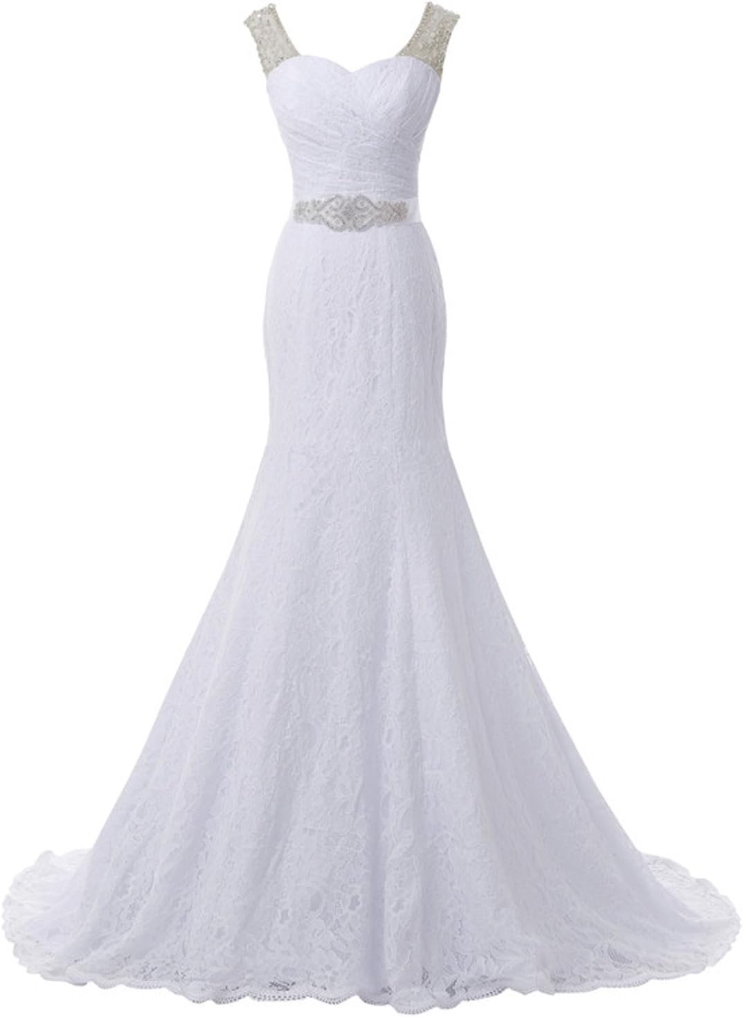 Women's Beaded Lace Evening Dress Prom Bridal Gown Beach Mermaid Wedding Dress