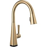 Delta Lenta Brushed Gold Touch Kitchen Faucet with Pull Down Sprayer, Modern Single Hole Touch On Kitchen Sink Faucet, Single Handle, Champagne Bronze 19802TZ-CZ-DST