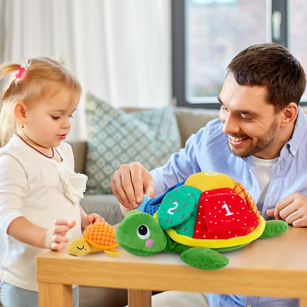 teytoy Sea Turtle Stuffed Animal Set with 5 Babies Inside, Soft and Cuddly Small Stuffed Animals Ideal Gift for Kids, Boys & Girls, Matching Games for Toddlers 1-3 to Learn Shapes, Colors, Numbers