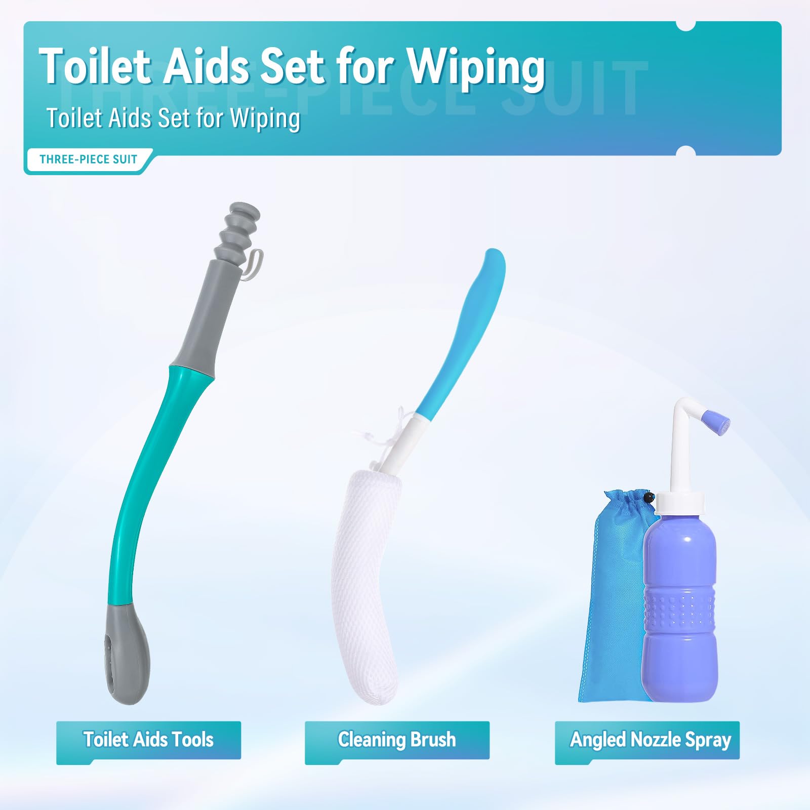 Toilet Aids Set for Wiping - Long Handle Butt Wiper for People Overweight, Elderly and Disabled, Bottom Buddy Wiping Aid for Bathroom ( 4PCS Personal Hygiene Kit )