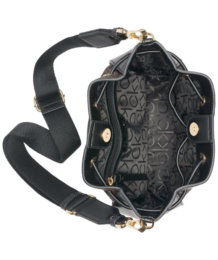 Calvin Klein Damen Drawstring Holt Crossbody mit Kordelzug, Braun/Khaki/Schwarz