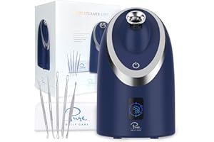 NanoSteamer Luxe by Pure Daily Care in Navy | Ionic Facial Steamer with Smart Steam Technology | 6 Steam Modes | Aromatherapy Basket | Digital LCD Screen | Hot Steam & Cool Mist l Extraction Set