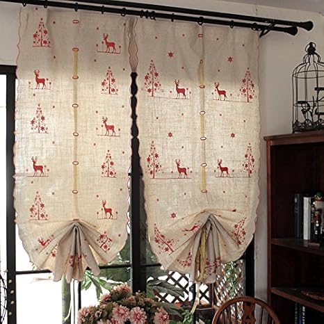 Amazon Co Jp Ustide田園刺繍バルーンカーテン高級田園カフェカーテン遮光断熱キッチン出窓小窓用幅60cm 丈125cm2枚入り ホーム キッチン