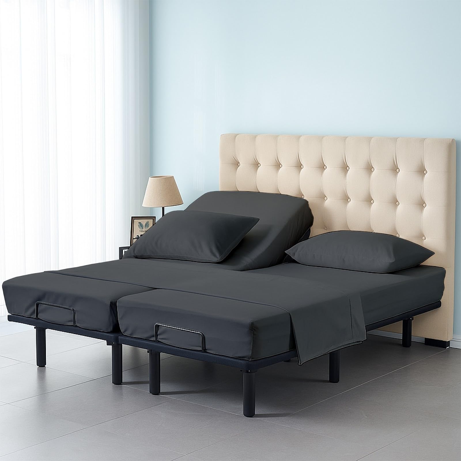 Photo 1 of Cottington Lane Split California King Sheets Sets for Adjustable Bed, Premium Cotton Split Cal King Coolling Bed Sheets with 16" Deep Pockets, Ultra Soft & Durable Bedding, Dark Grey Solid