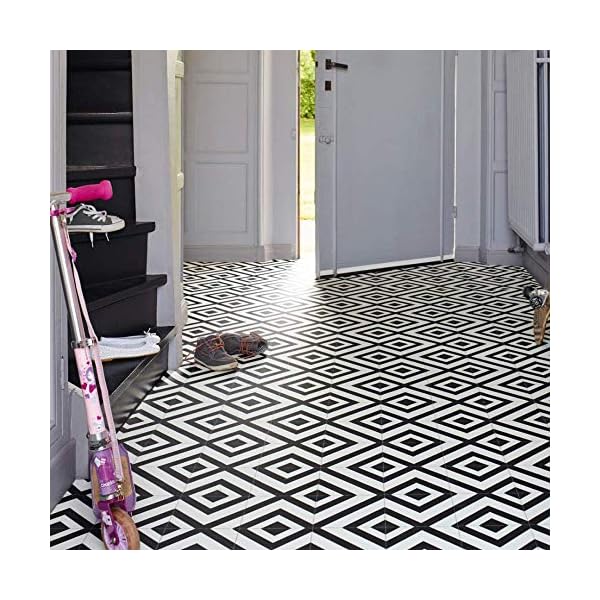 Geometric Black and White Cushioned Vinyl Flooring Sheet Lino Cairo