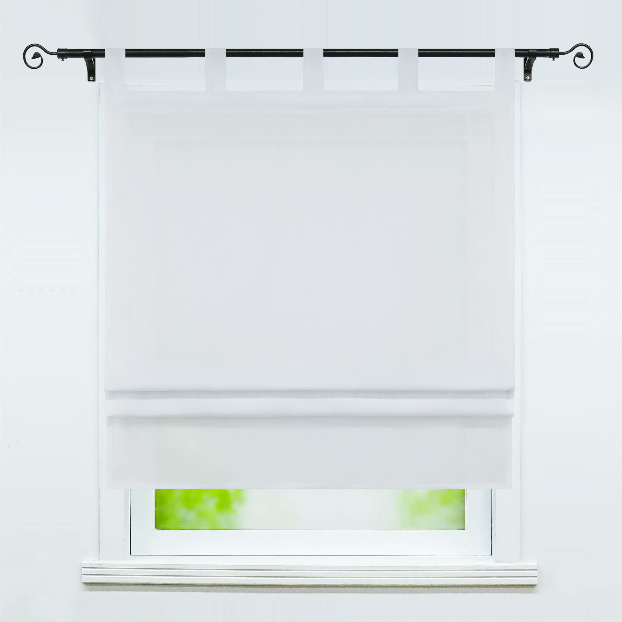 Delien Macaroon Roman Blind with Loops, Semi-Transparent Curtain, Plain Colour, Tab-Top Blind, Kitchen Short Scarves, Window Curtain, 1 Piece, W x H 100 x 140 cm, Light Grey