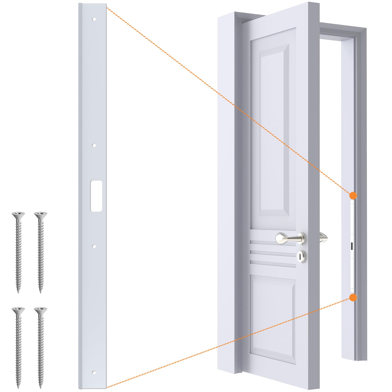 Photo 1 of 24" Interior Door Jamb Repair Kit for Interior Doors?Extended Door Strike Plate Reinforcement Plate for Interior Door Deadbolt, Fit Any Interior Door Jamb Door Frame (White)