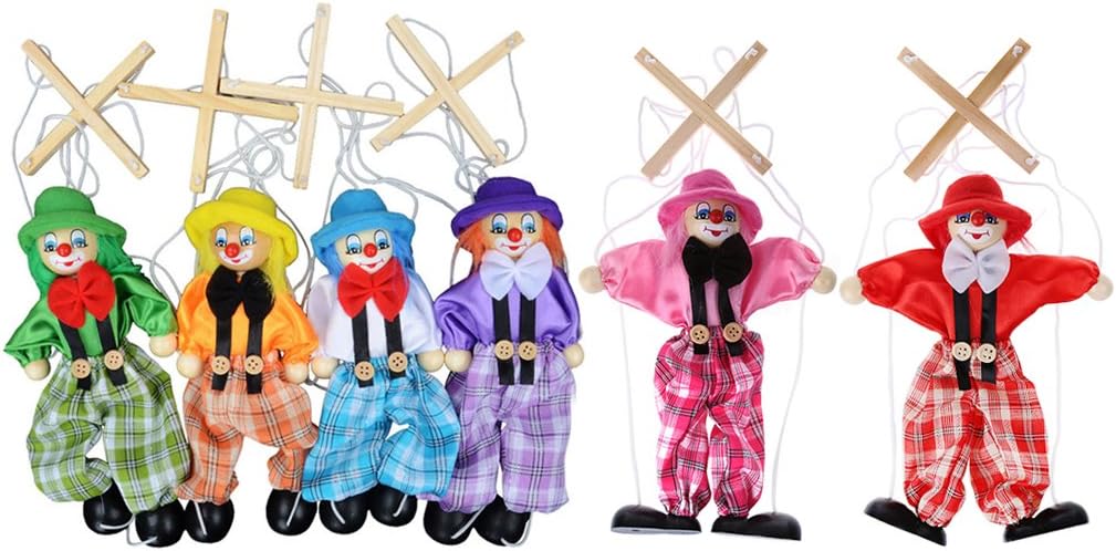 Tebatu Pull String Puppet Toy, Clown Wooden Marionette Toy for Kids Birthdays Gift Random delivery