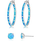 CiNily Opal Hoop Earrings,Women Jewelry Rhodium Plated/Rose Gold or Yellow Gold Plated Gemstone Big Hoop Earrings 32mm