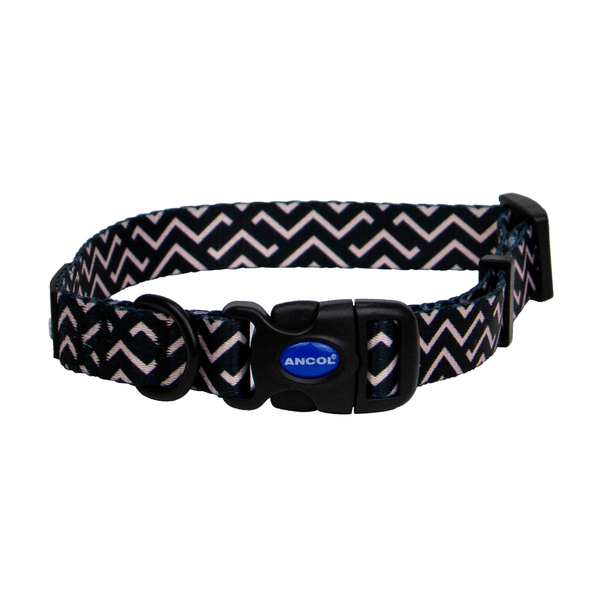 Ancol Soho Round Dog Collar Zigzag Patterned - 100% Recycled Fabric Comfortable Pet Accessory - Sturdy Adjustable Buckle Puppy Neckband - L — image 1