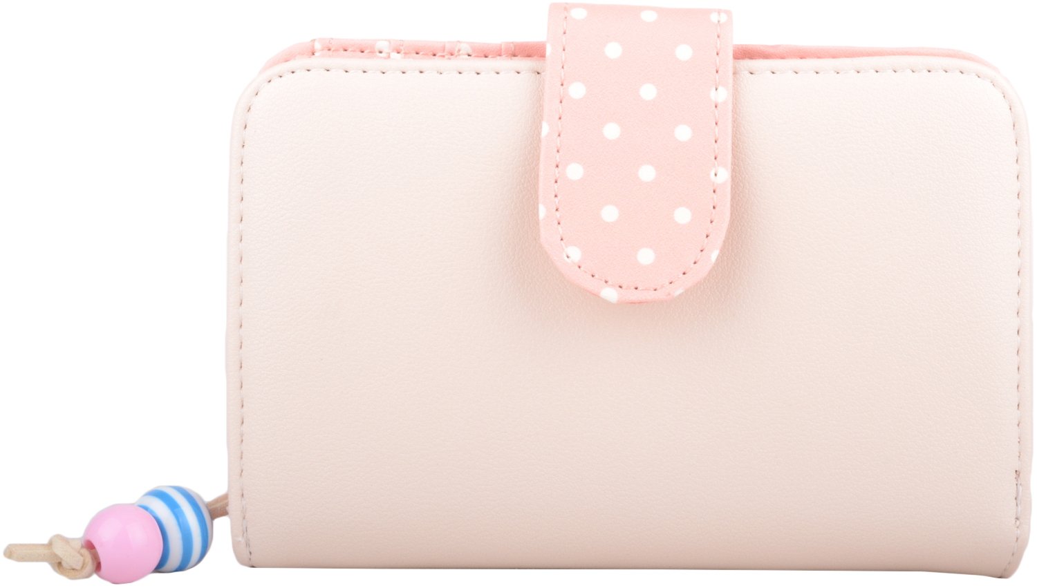 Womens Bi-Fold Faux Leather Polka Dot Money/Coin Holder/Purse - Beige