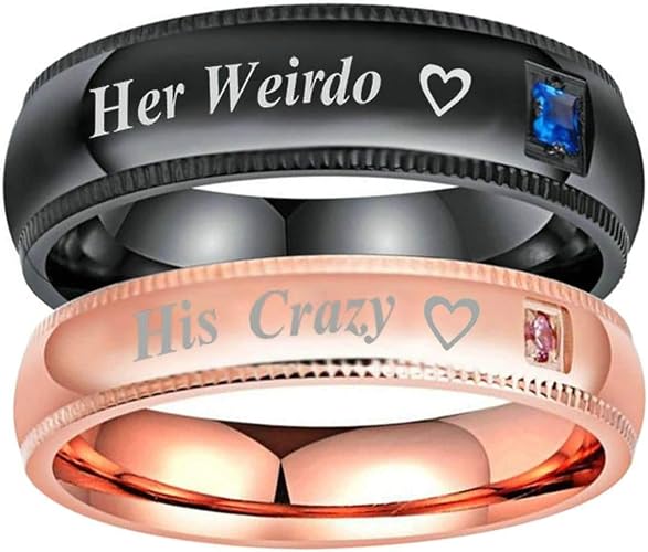 Amazon Ianlex ペアリング 婚約指輪 ローズゴールド ブラック ハート Her Weirdo And His Crazy Cz 結婚指輪 恋人おしゃれ 人気 リング 通販