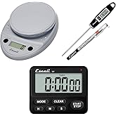 Escali Primo Bakers Bundle - P115C Digital Kitchen Scale, Chrome, 11 Pound Capacity, DH1 Digital Thermometer, Black, and DR7 