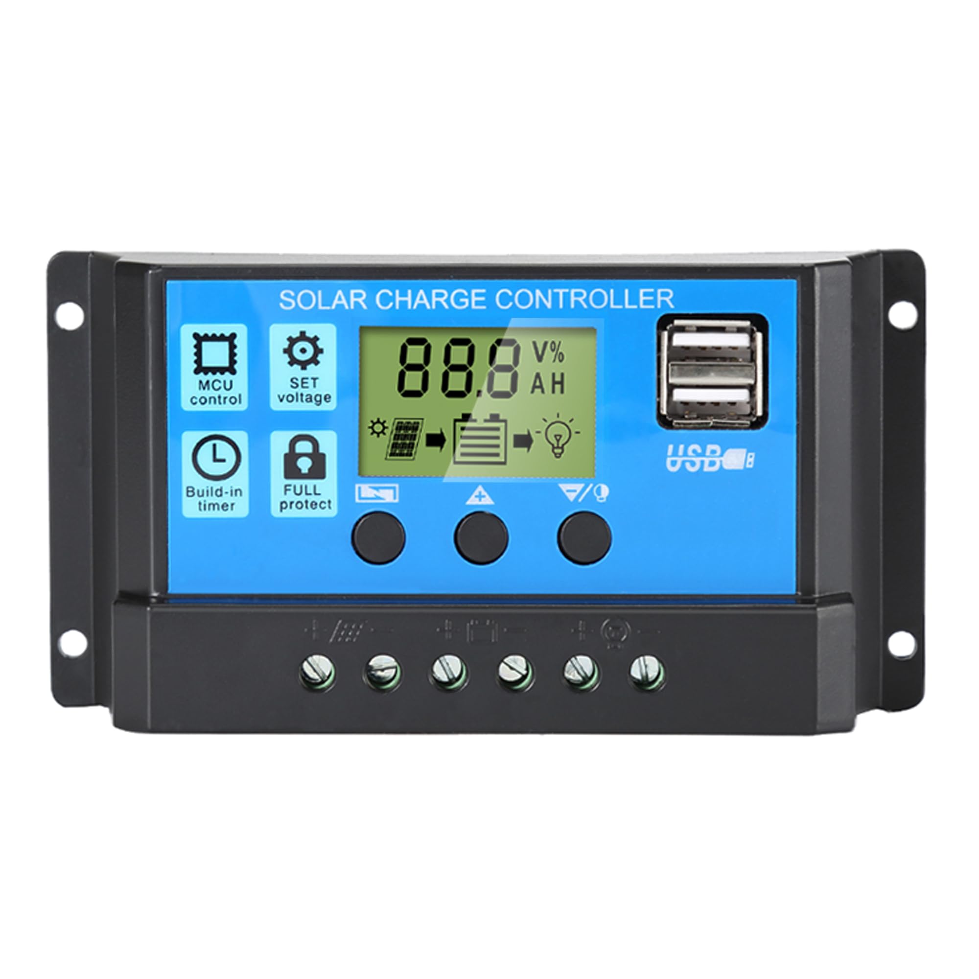 Photo 1 of Anern 30A PWM Solar Charge Controller 12V/24V with LCD Display, Dual USB Solar Panel Battery Intelligent Regulator, Auto Parameter Adjustable, Timer Setting, Multiple Load Control Modes