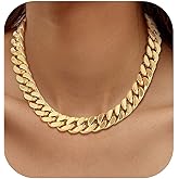 FindChic Chunky Cuban Link Chain for Women, Silver/Gold Plated Choker Trendy Statement Necklace, Thick Curb Chain Hip Hop Punk Jewelry Gift, Unisex Size 5/12/14mm