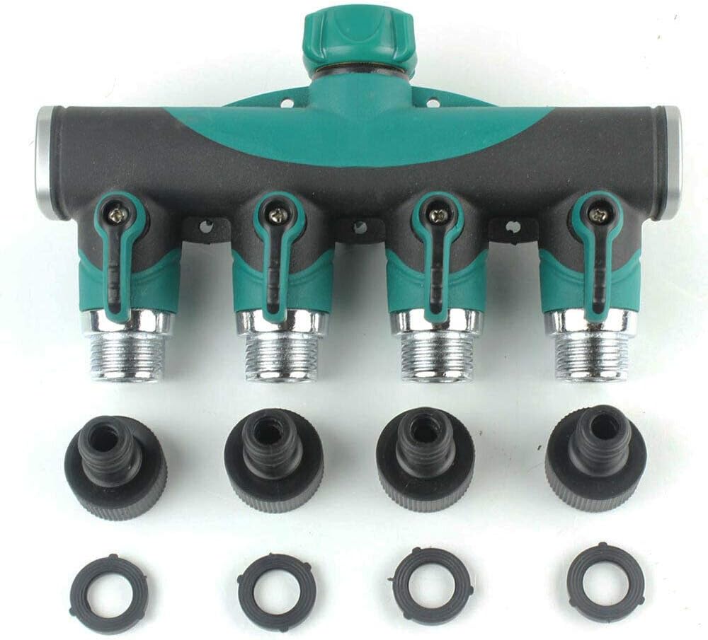 TOOLSTAR Garden Hose Splitter, PT3/4" 4 Way Hose Tap Connector Outdoor Utility Hose Connector with 4 Connectors and 4 Rubber Washers Garden Tool