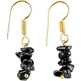 NJCRAFT Gemstone Chips Dangling Earrings, Stone 2-3 MM, Gold Plated, Handmade Jewelry, Healing Crystals, Polished Nuggets Stones, Women Earrings, Gemstone Jewellry