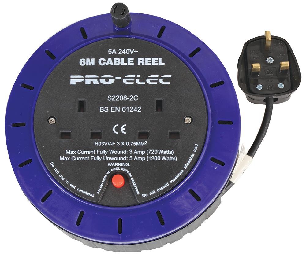PRO ELEC PELB1588 2 Socket Cassette Reel, 5A, 6m