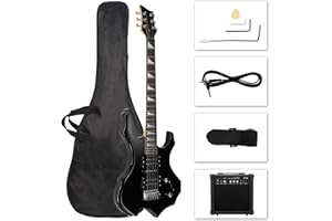 Ktaxon Burning Fire Design Electric Guitar Kit, 36-inch HSH Pickup Electric Guitar Beginner Guitar Set with Amplifier, Rosewood Fingerboard, 5-Ways Pickup Switch (Black)
