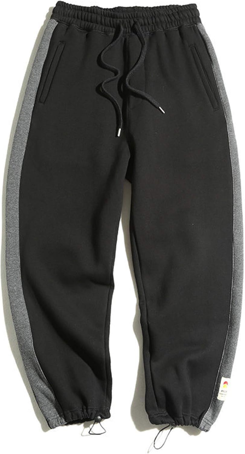 Zestion Men's Pants Baggy Sweatpants Wild Side Striped Thickened with Drawstring Pockets Warm