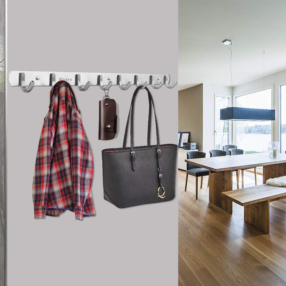 Aitere 8 Hooks Coat Hook Rack Wall Mounted 304 Stainless Steel Hanger Heavy Duty Clothes Hat Holder(Extra a Hook for Free)