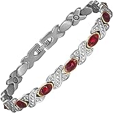 EnerMagiX Magnetic Bracelets for Women, Stainless Steel Magnetic Bracelet with Red Stones, Fashion Magnetic Jewelry