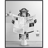 Bathroom Decor Wall Art - Cute Funny Bathroom Decor for Men Kids - Monkey Chimp Pictures - Bath Wall Art - Powder room - Gray Accessories Decorations - Restroom Sign 8x10 UNFRAMED