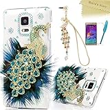 Galaxy Note 4 Case, 3D Handmade Bling Crystal Luxury Peacock with Green Blue Feather and Shiny Glitter Sparkly Diamond Rhinestone Clear Hard Back Case Cover for Samsung Galaxy Note 4 SM-N910S SM-N910C