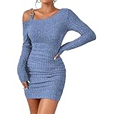 SISKIN Sweater Dress, Fall Slim Fit Long Sleeve Mini One Shoulder Bodycon Knit Sexy Casual Party Dresses for Women 2025