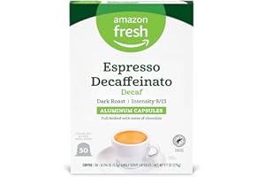 Amazon Fresh Espresso Decaffeinato Dark Roast Aluminum Capsules, Compatible with Nespresso Original Brewers, Intensity 9/13, 50 Count (5 Packs of 10)