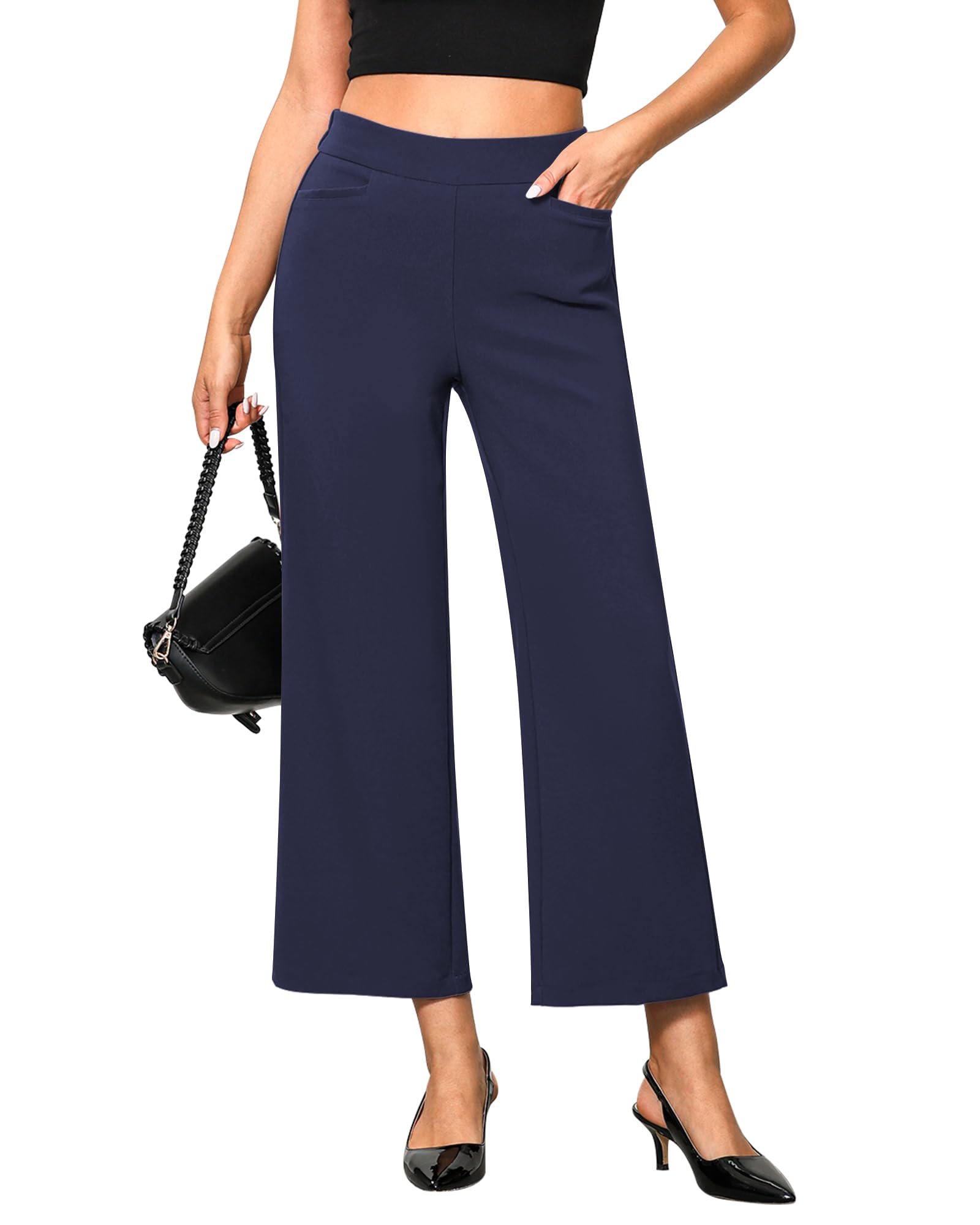 Photo 1 of (BAGGED) (USED/FAIR) GRAPENT Navy Wide Leg Crop Pants for Women - Dressy Casual Comfy Size 4 to 6