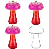 WHJY Mushroom Glass Cups, Creative Cocktails Glasses Mushroom Cup, Wine glass,Glass Goblet Drink Cup, Fun Martini Glasses 4 pack for Bar
