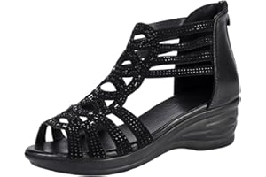oiangi Wedge Sandals for Women Platform Rhinestones Hollow Out Fish Mouth Open Toe Back Zipper Sandals Summer Casual Comfortable Outdoor Ladies Shoes
