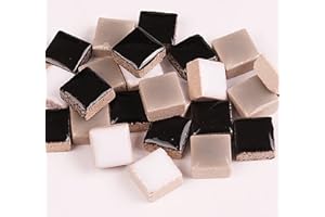 PINUO&KE 200 Pieces / 200 g Square Shapes 0.4x0.4 inch Square Ceramic Mosaic Mosaic Tiles for Crafts, Colorful Stained Glass Pieces for Mosaic Projects - Black White Gray