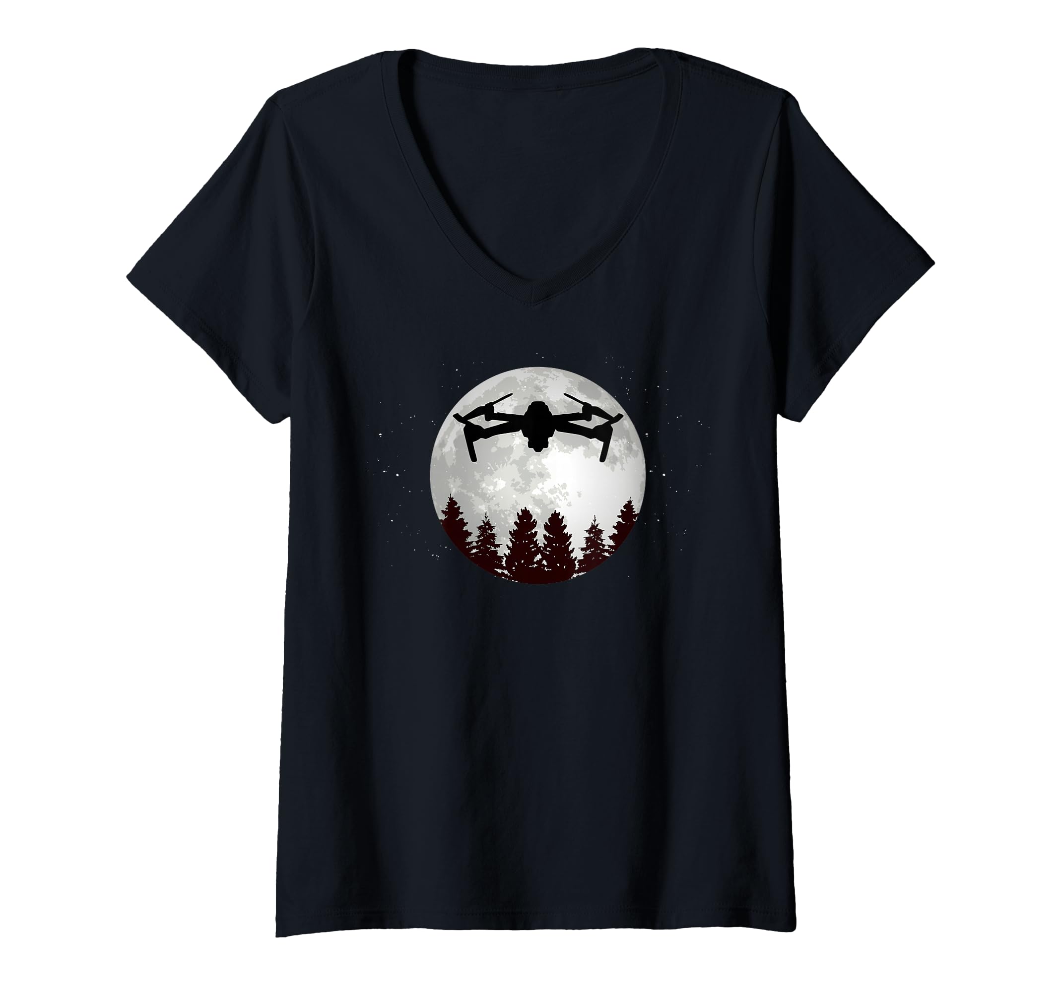 Womens Drone Pilot -Full Moon- Funny FPV Drone Quadcopter V-Neck T-Shirt