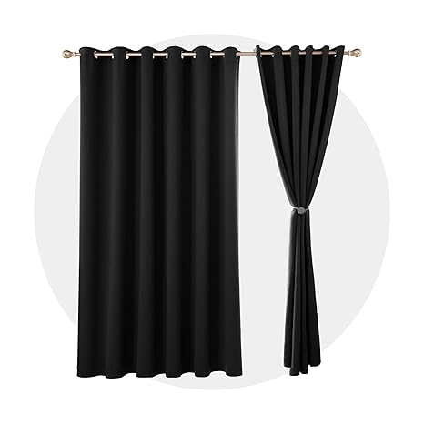 Deconovo Window Treatment Eyelet Curtains Bedroom Thermal Insulated Blackout Curtains For Children With Two Matching Tie Backs 90 X 90 Drop Inch Black