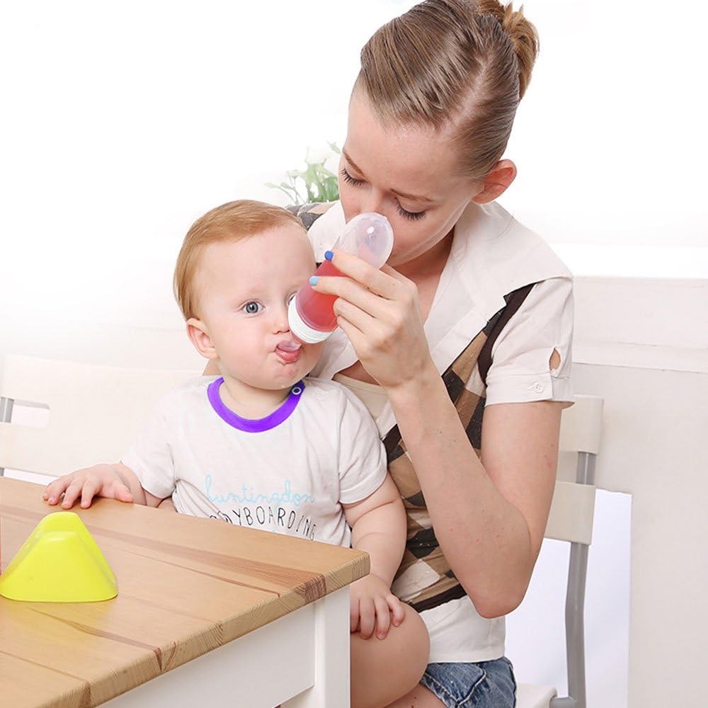 Gaodear Feeding Bottle Spoon Silicone Squeeze Style Rice Cereal Bottle 90ml Baby Food Dispensing Spoon Infant Newborn Toddler Food Supplement (White)