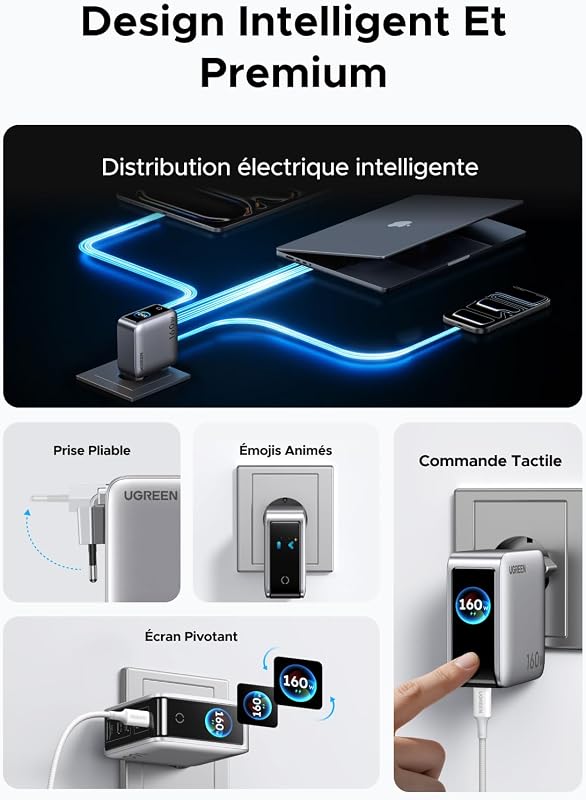 Nexode Pro 160W Chargeur USB C Rapide 5 Ports avec Écran TFT GaN II